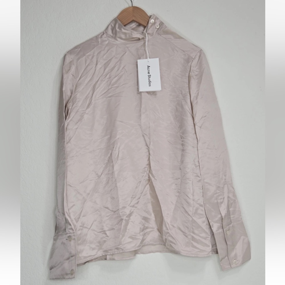 Acne Studios Mock Neck Satin Blouse Beige Pink Size 34 Womens NEW